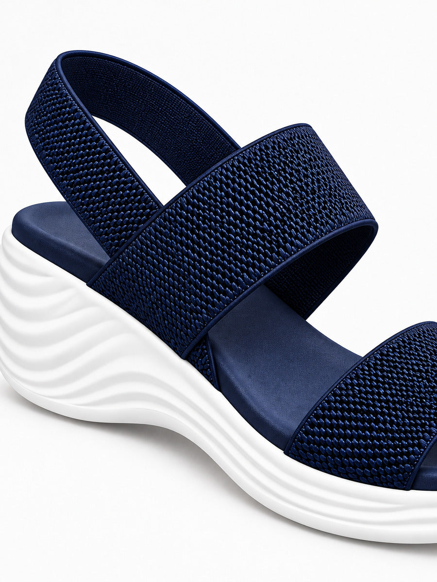 Natacha – Sandale compensée élastique femme – Bleu — détail