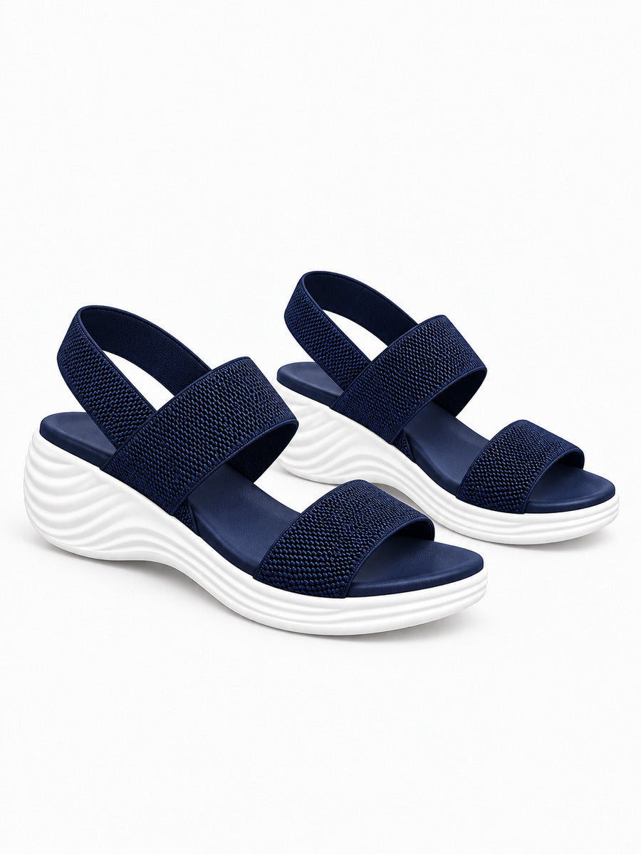 Natacha – Sandale compensée élastique femme – Bleu — trois quarts
