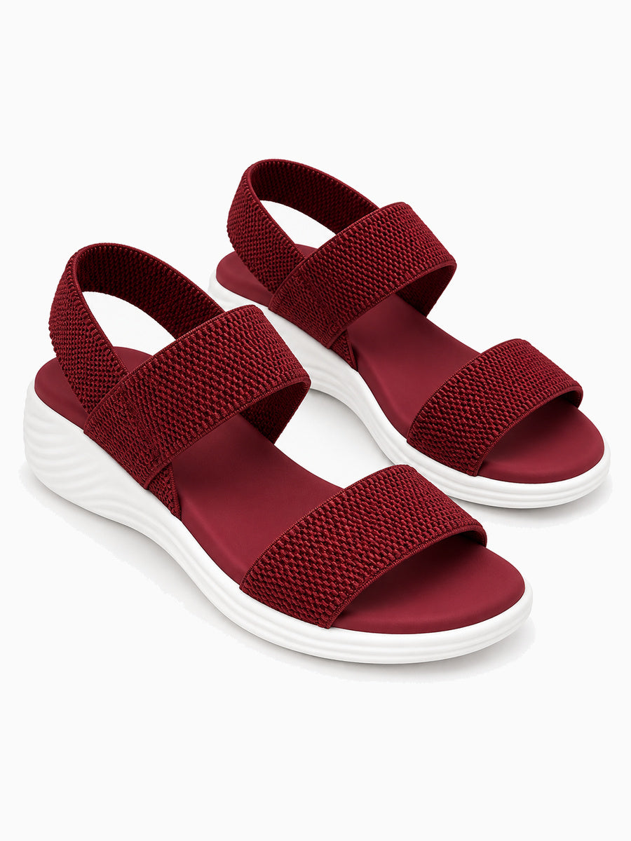 Natacha – Sandale compensée élastique femme – Bordeaux — trois quarts