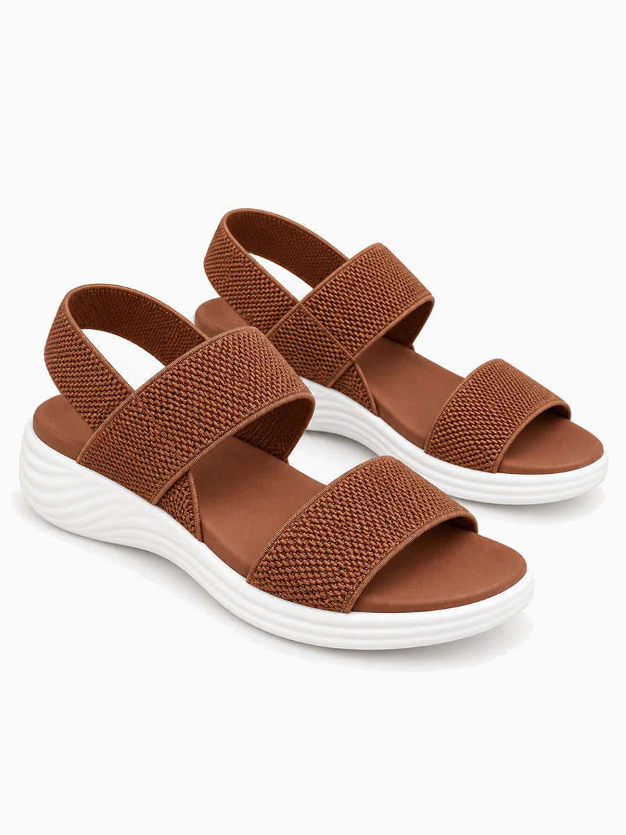 Natacha – Sandale compensée élastique femme – Marron — trois quarts
