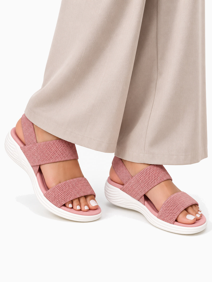 Natacha – Sandale compensée élastique femme – Rose — portée