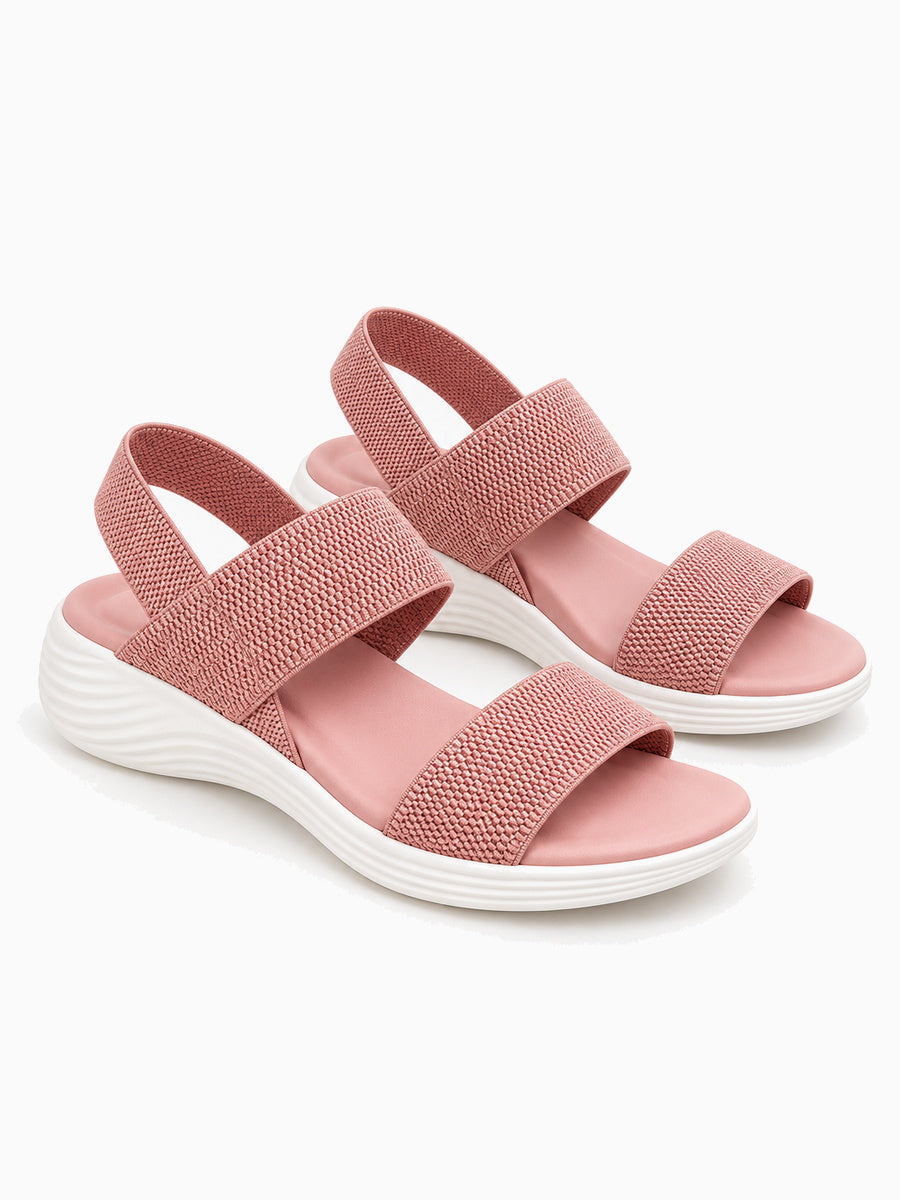 Natacha – Sandale compensée élastique femme – Rose — trois quarts