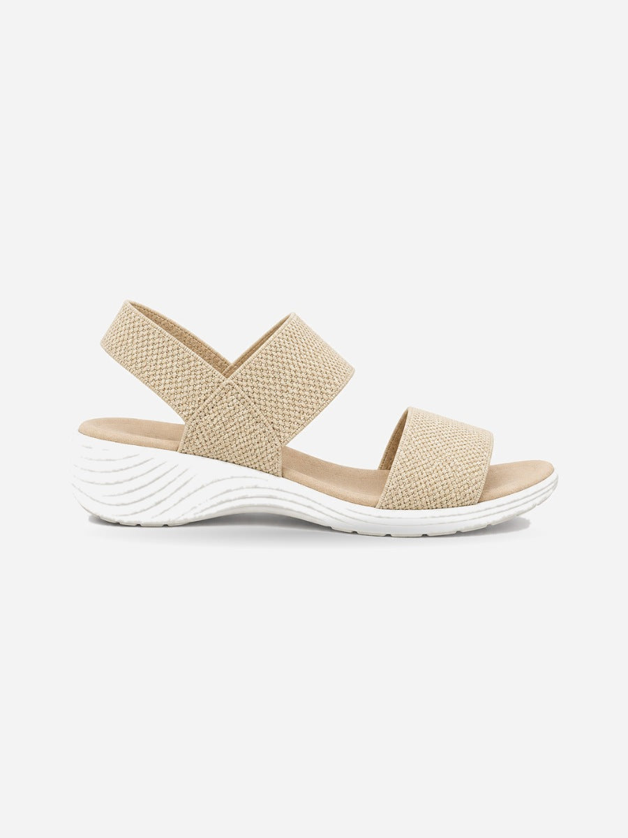 Natacha – Sandale compensée élastique femme – Beige — profil droit
