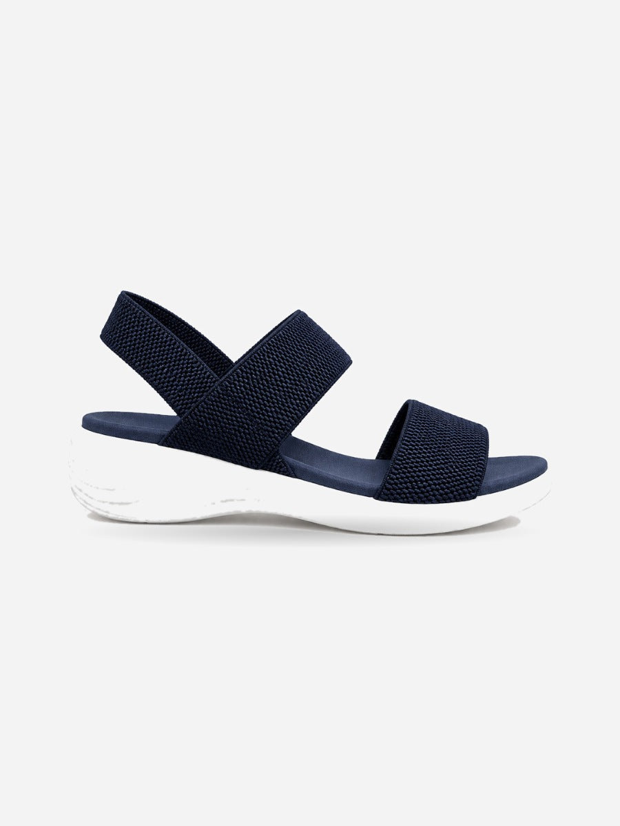 Natacha – Sandale compensée élastique femme – Bleu — profil droit
