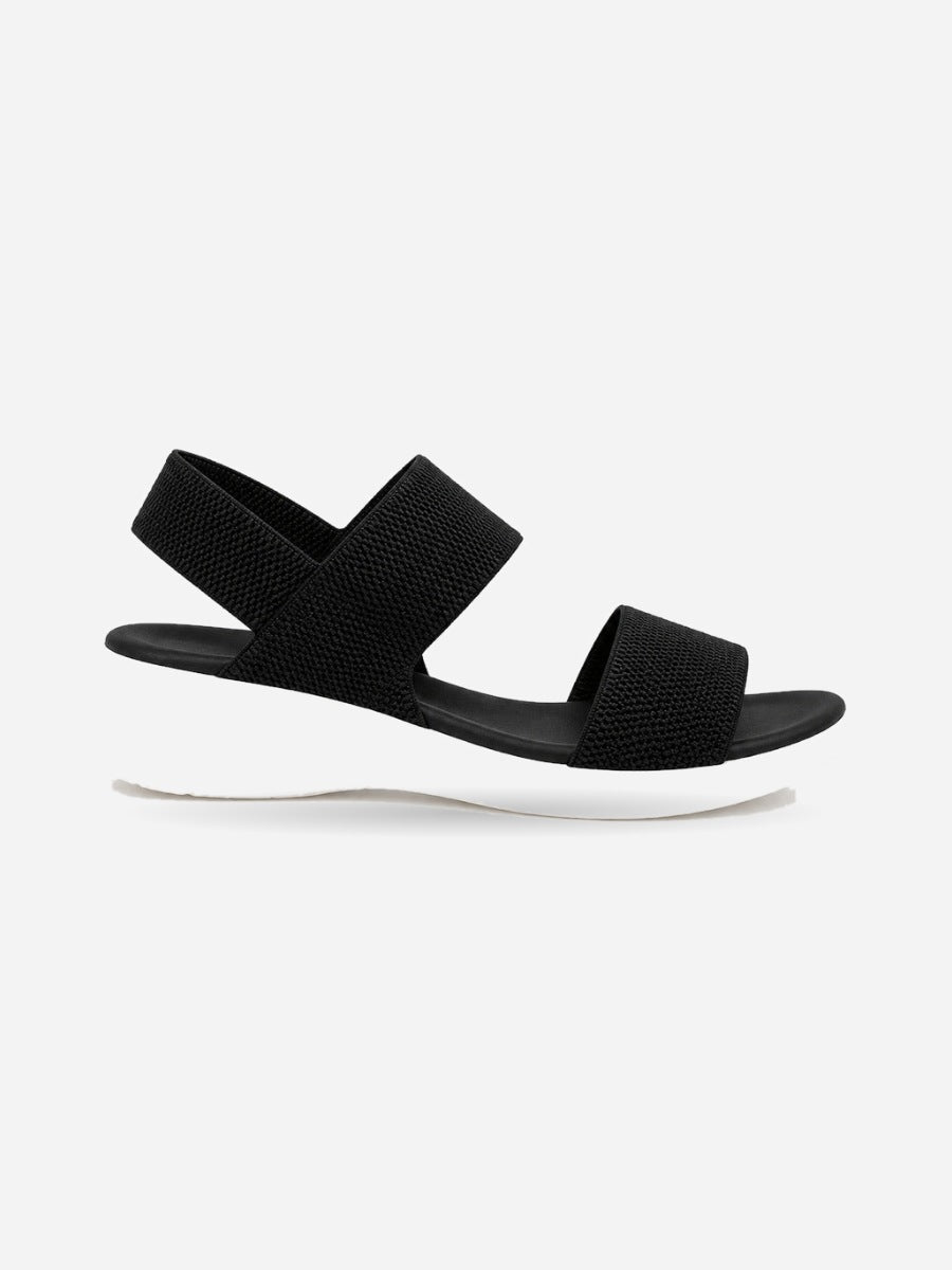 Natacha – Sandale compensée élastique femme – Noir — profil droit