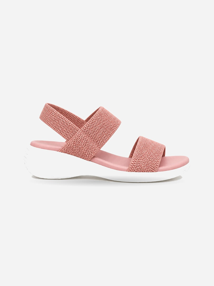 Natacha – Sandale compensée élastique femme – Rose — profil droit