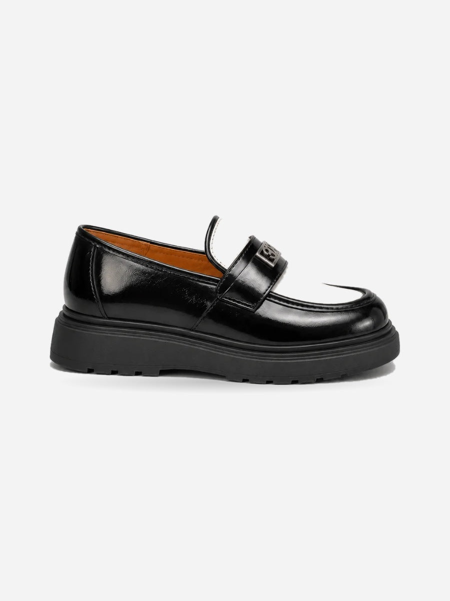 Nathan – Mocassin scolaire enfant – Noir et blanc — profil droit