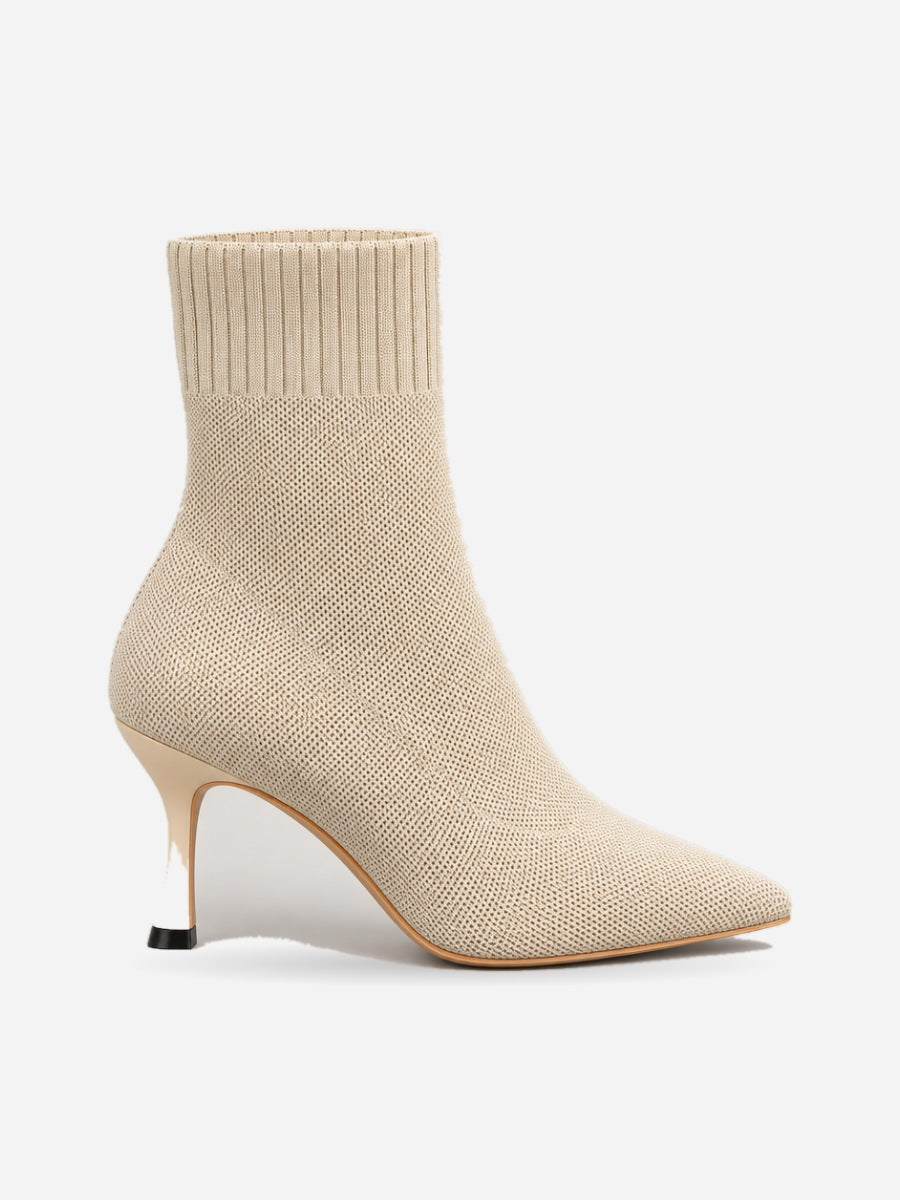 Nellie – Bottine chaussette à talon femme – Beige — profil droit