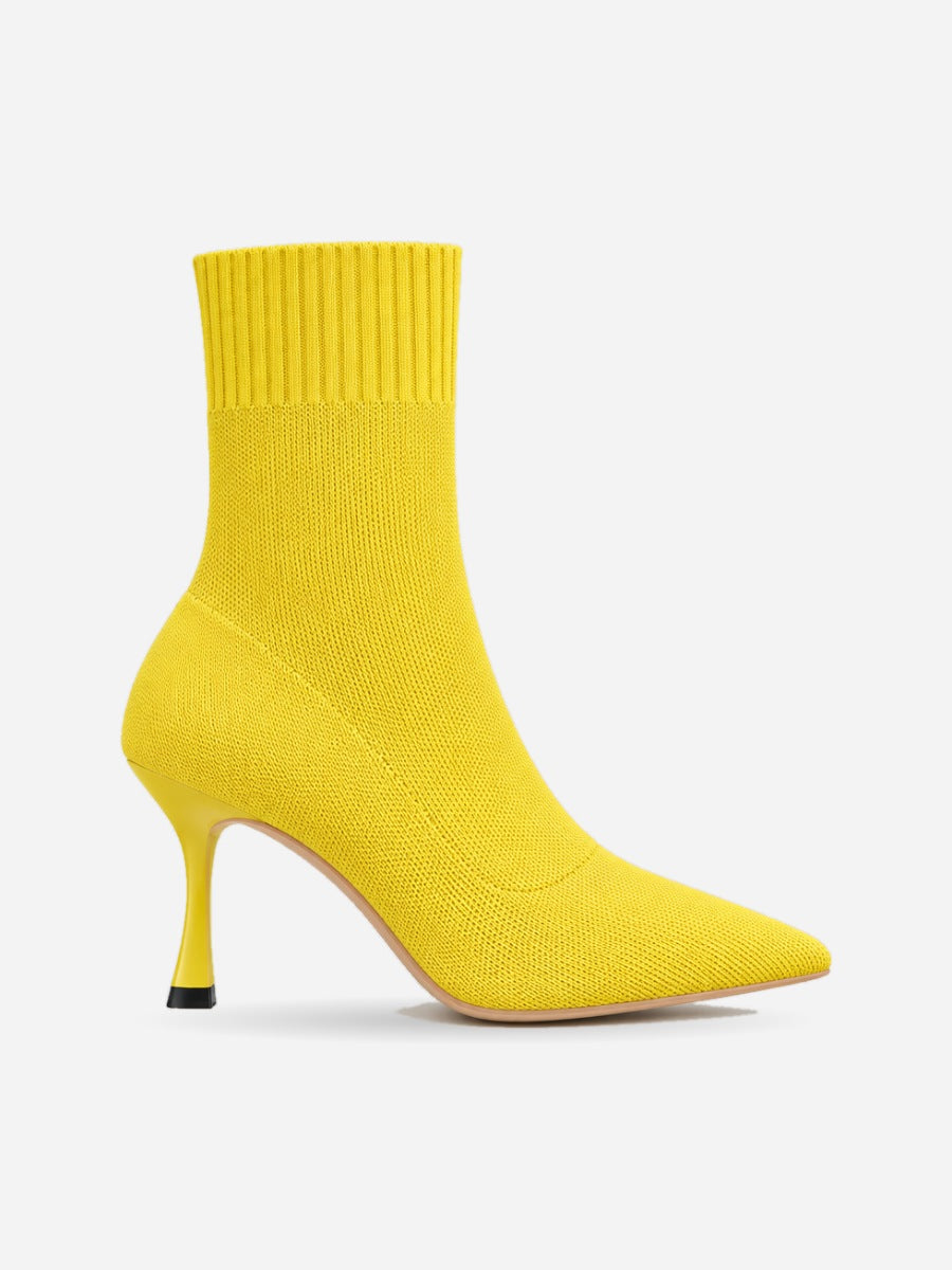 Nellie – Bottine chaussette à talon femme – Jaune — profil droit