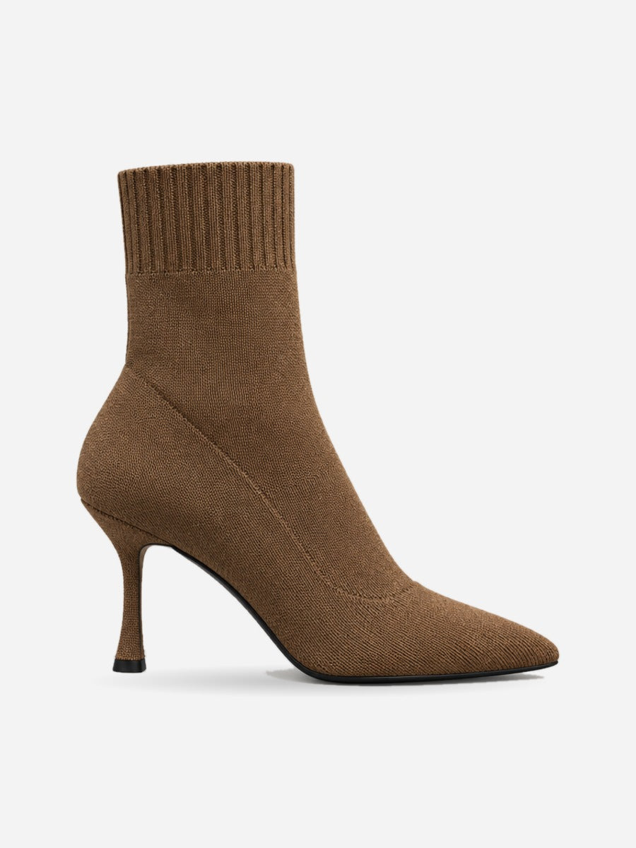 Nellie – Bottine chaussette à talon femme – Marron — profil droit