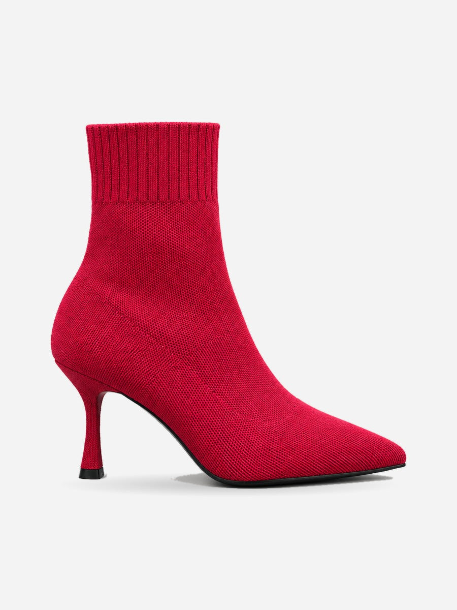 Nellie – Bottine chaussette à talon femme – Rouge — profil droit
