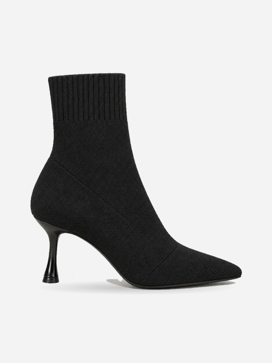 Nellie – Bottine chaussette à talon femme – Noir — profil droit