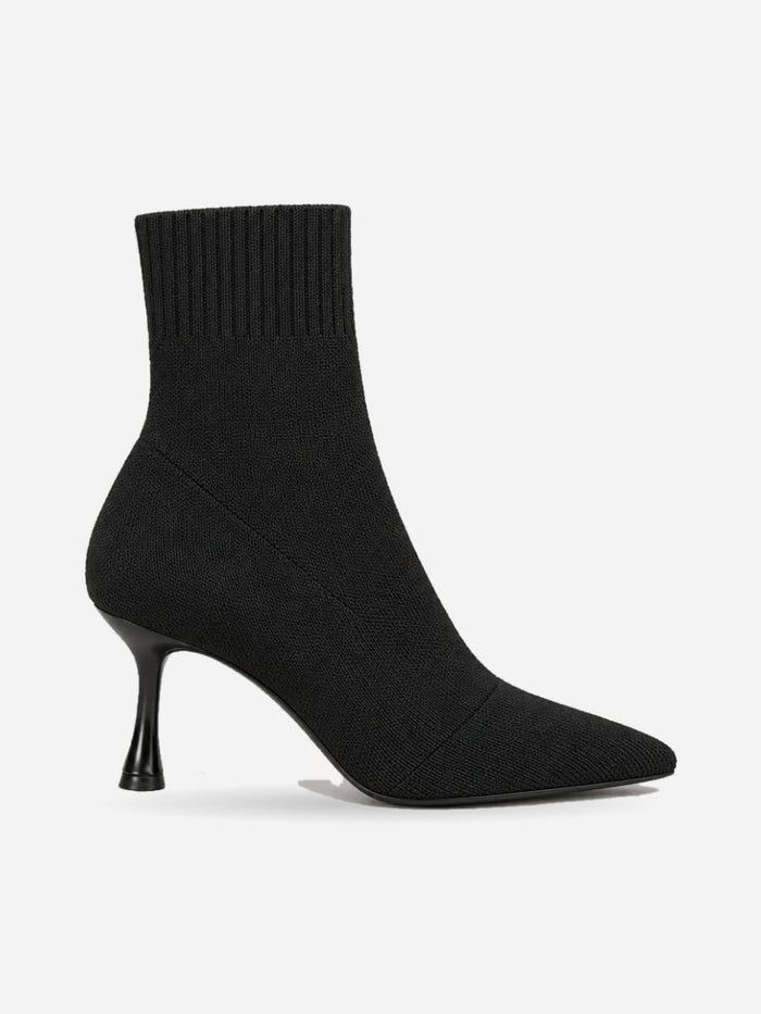 Nellie – Bottine chaussette à talon femme – Noir — profil droit