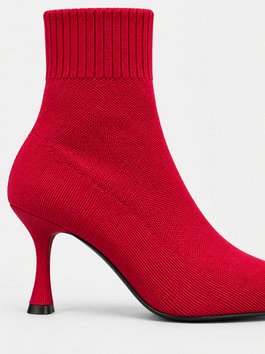 Nellie – Bottine chaussette à talon femme – Rouge — détail
