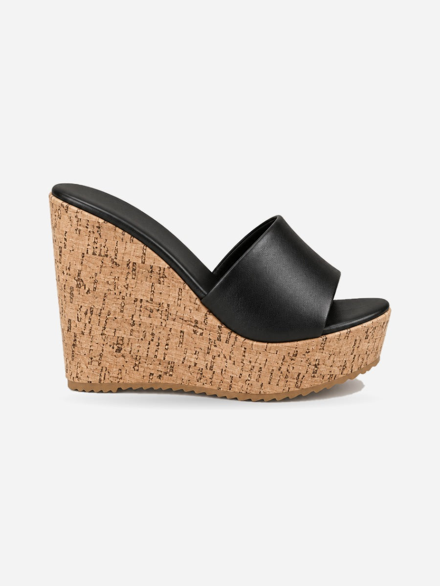 Nicolette – Mule compensée à talon haut femme – Noir — profil droit