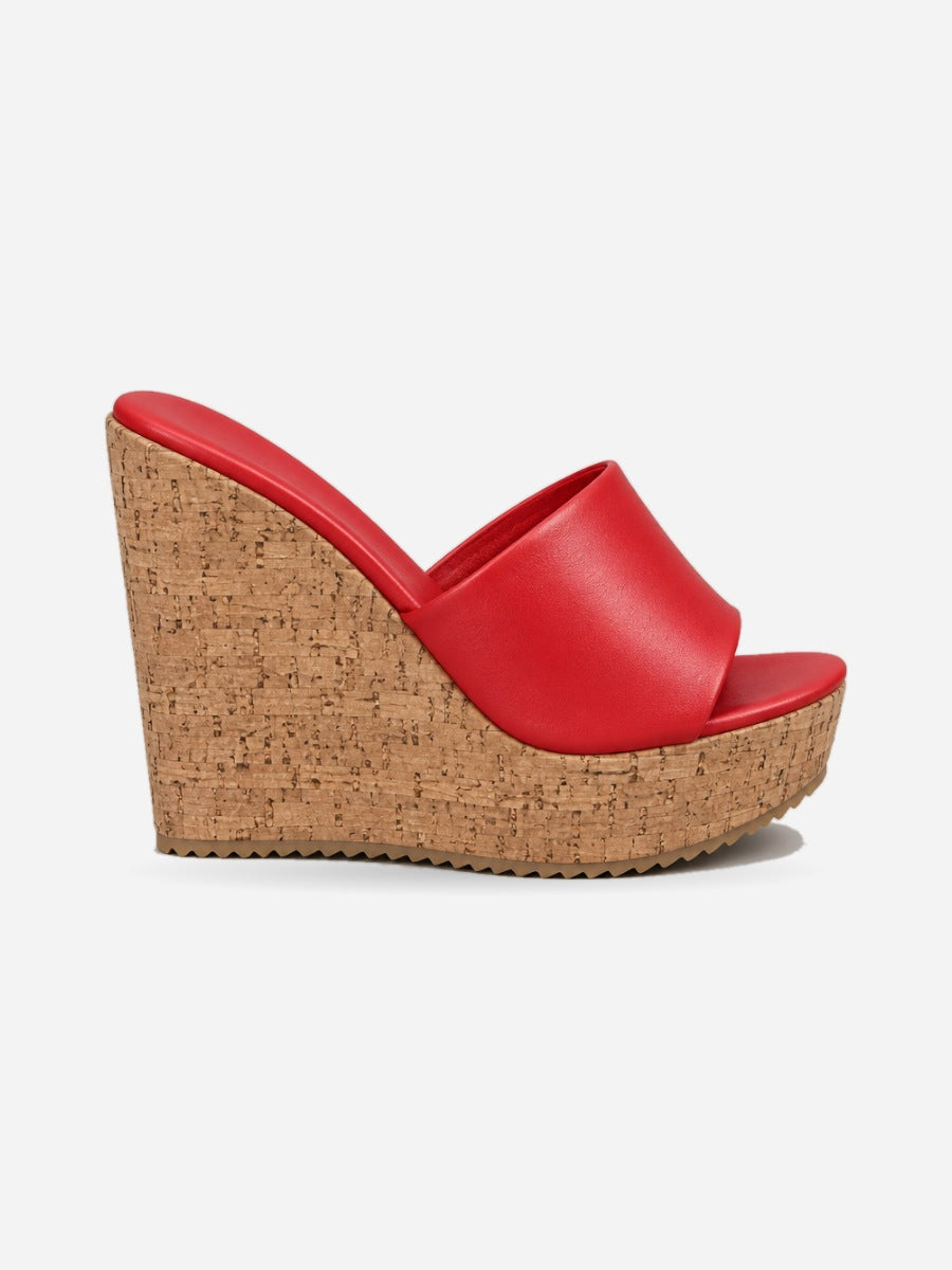 Nicolette – Mule compensée à talon haut femme – Rouge — profil droit