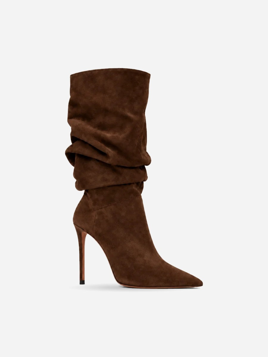 Nina – Bottine plissée à talon haut femme – Marron — talon 12 cm