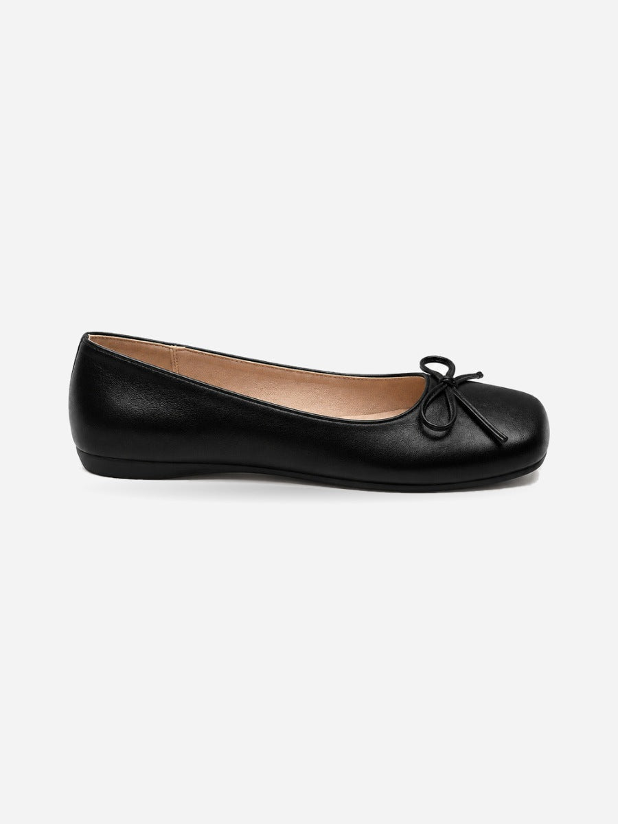 Noa-Rose – Babies en cuir à nœud papillon doux femme – Noir — profil droit