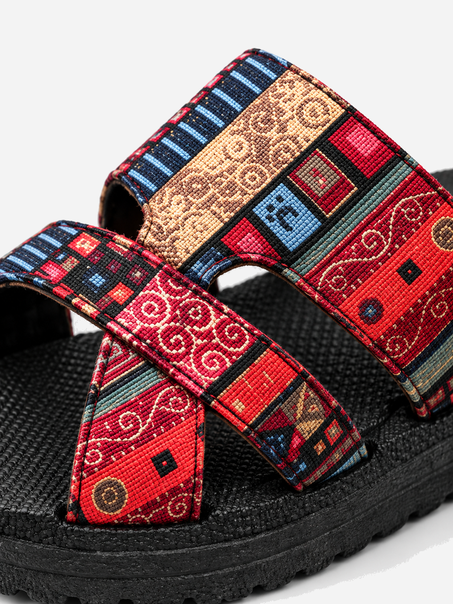 Noélie – Sandale plateforme ethnique femme – Rouge — détail