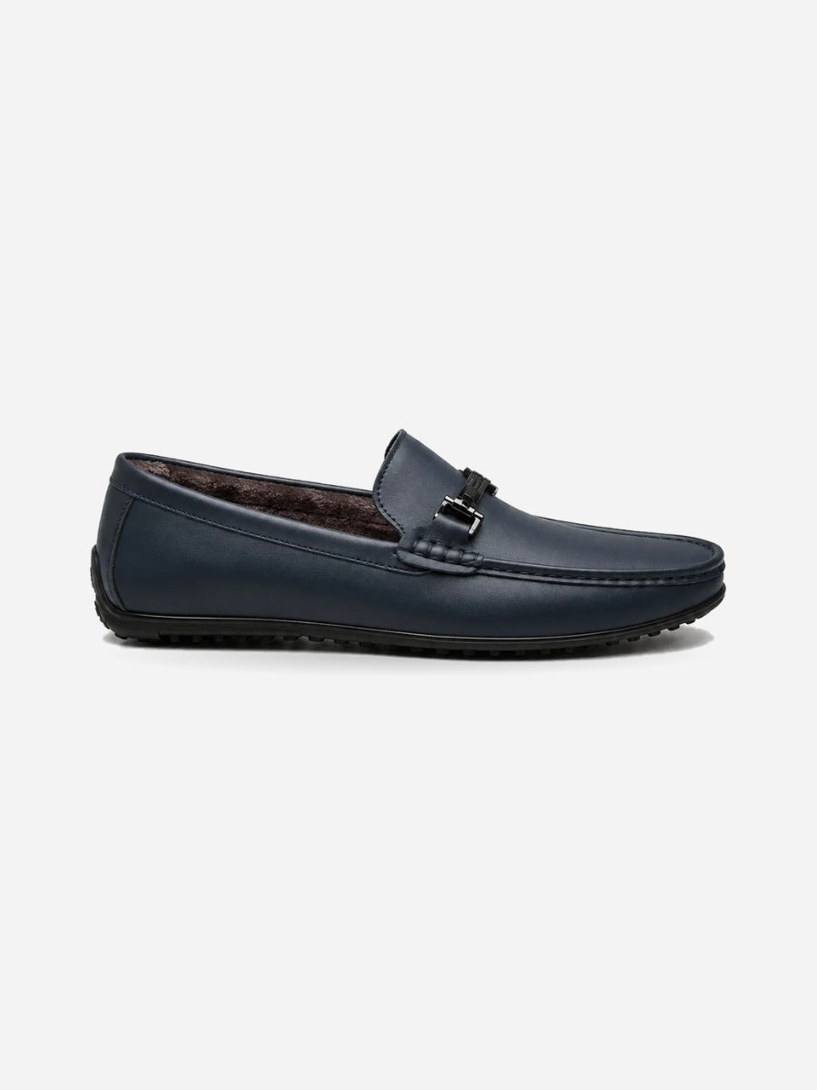 Nolan – Mocassin en cuir véritable homme – Bleu marine — profil droit