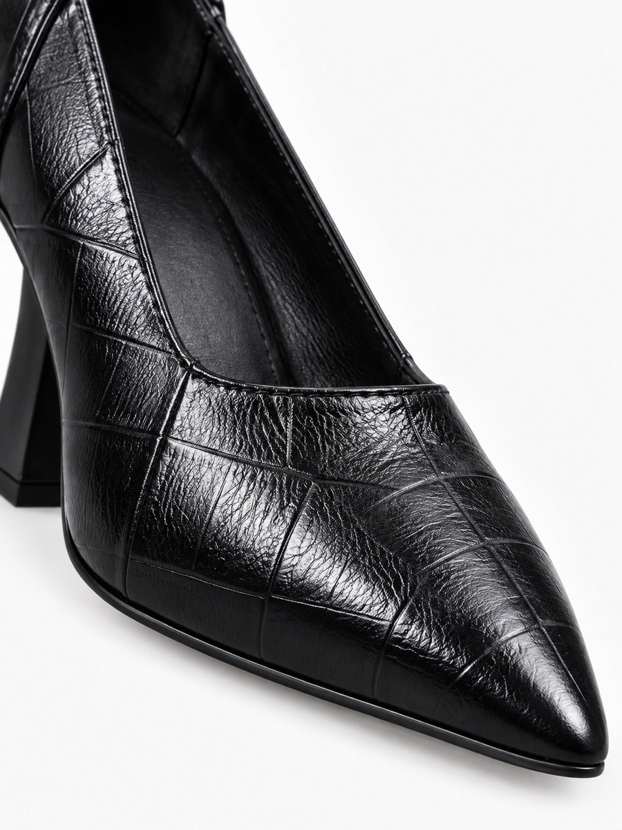 Océane – Escarpin à talon sabot noir femme — détail