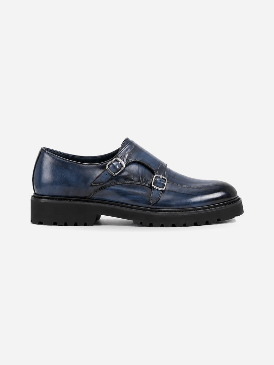 Odilon – Mocassin à double boucle homme – Bleu — profil droit