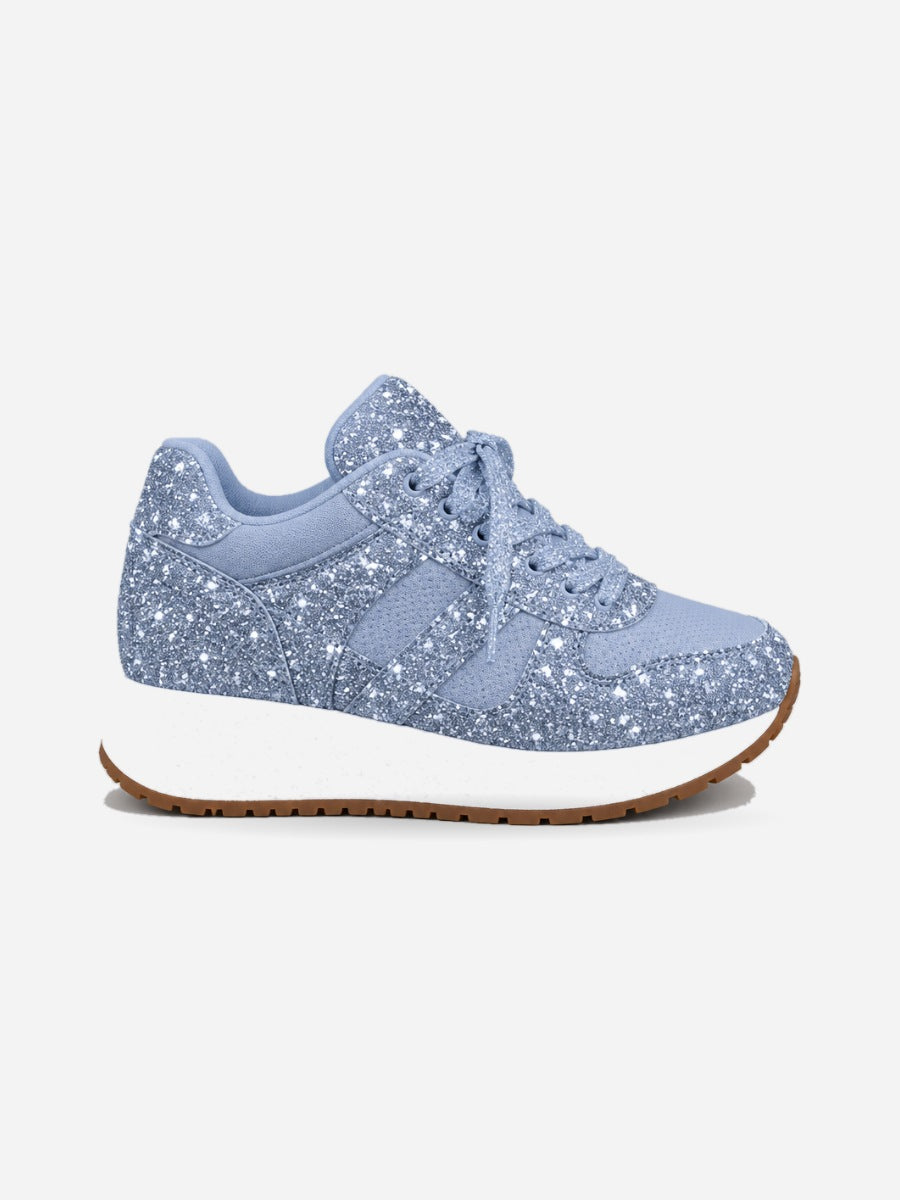 Olympe – Basket plateforme à lacets femme – Bleu clair — profil droit