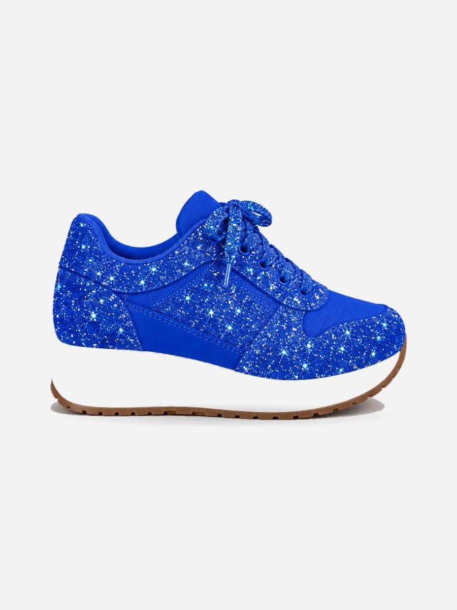 Olympe – Basket plateforme à lacets femme – Bleu — profil droit