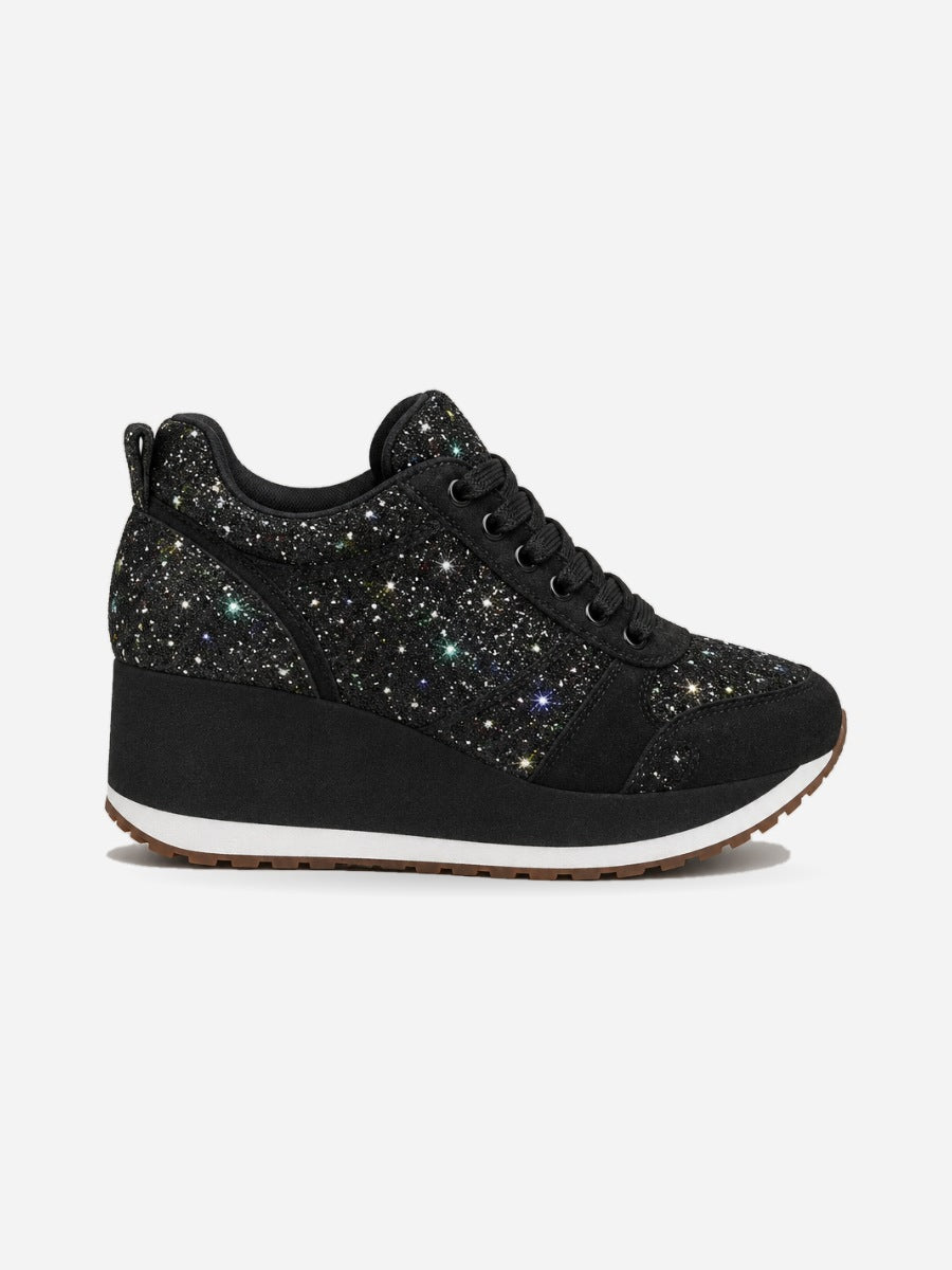 Olympe – Basket plateforme à lacets femme – Noir — profil droit