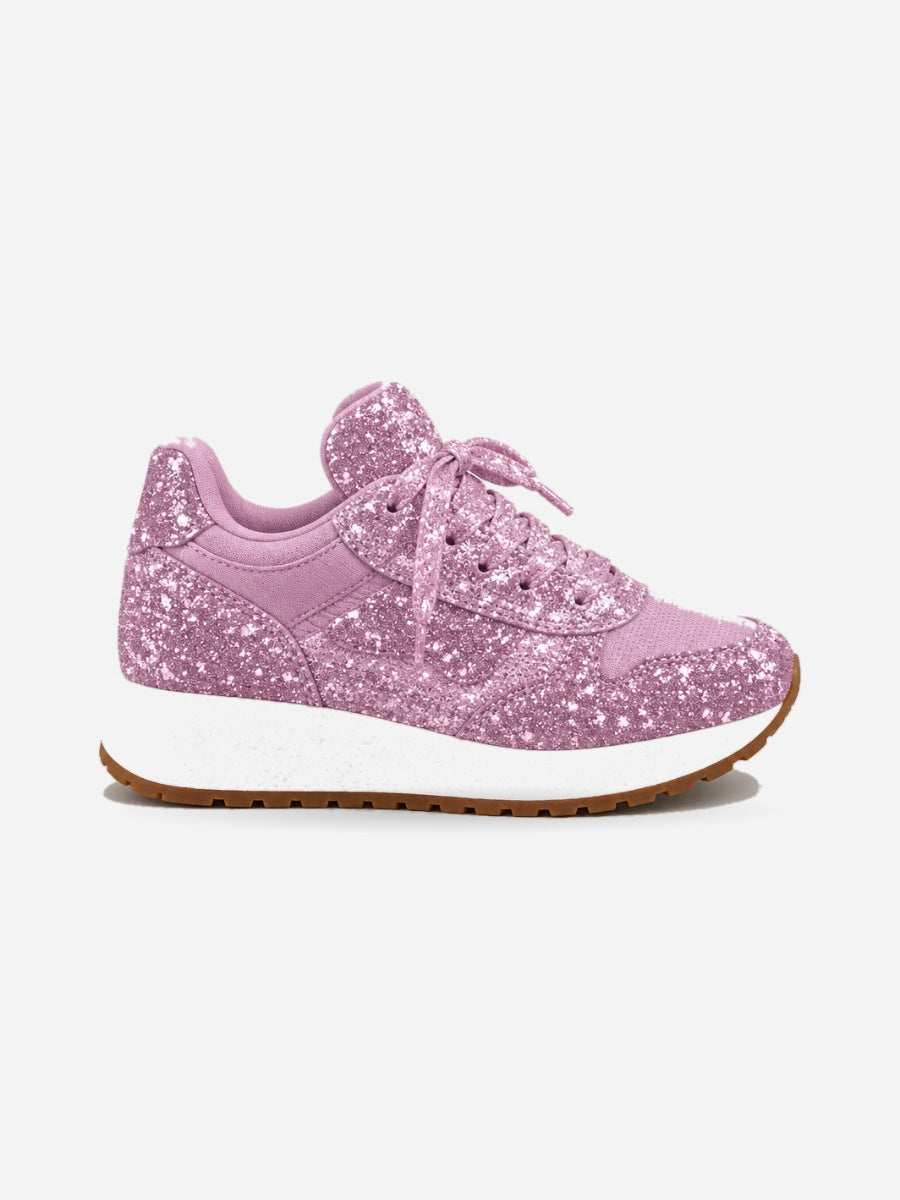 Olympe – Basket plateforme à lacets femme – Rose — profil droit
