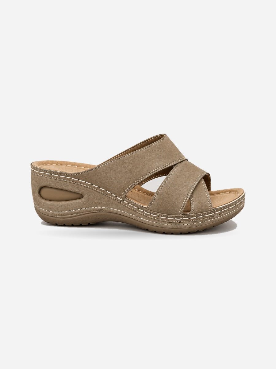 Oriane – Sandale compensée orthopédique femme – Kaki — profil droit