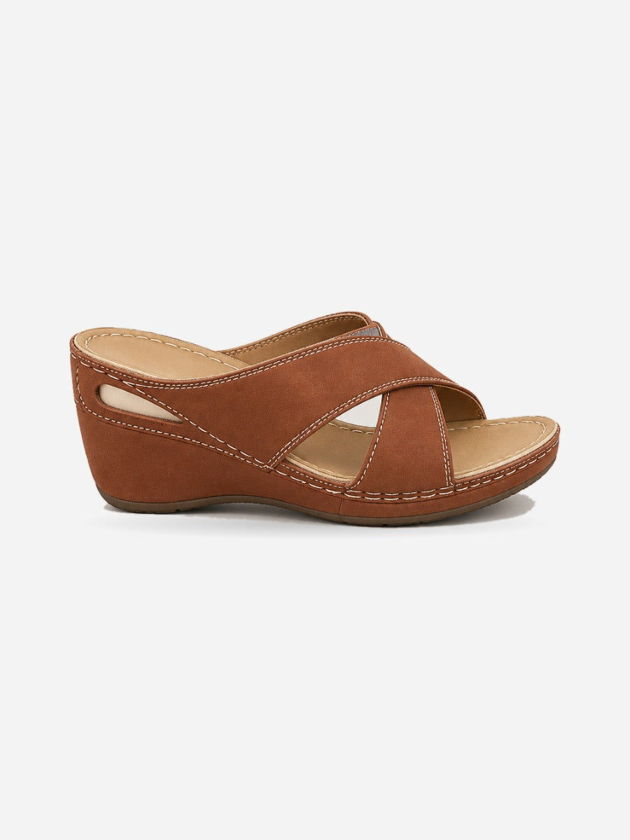 Oriane – Sandale compensée orthopédique femme – Marron — profil droit