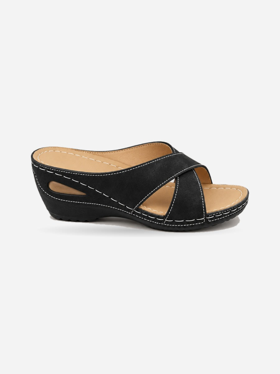 Oriane – Sandale compensée orthopédique femme – Noir — profil droit