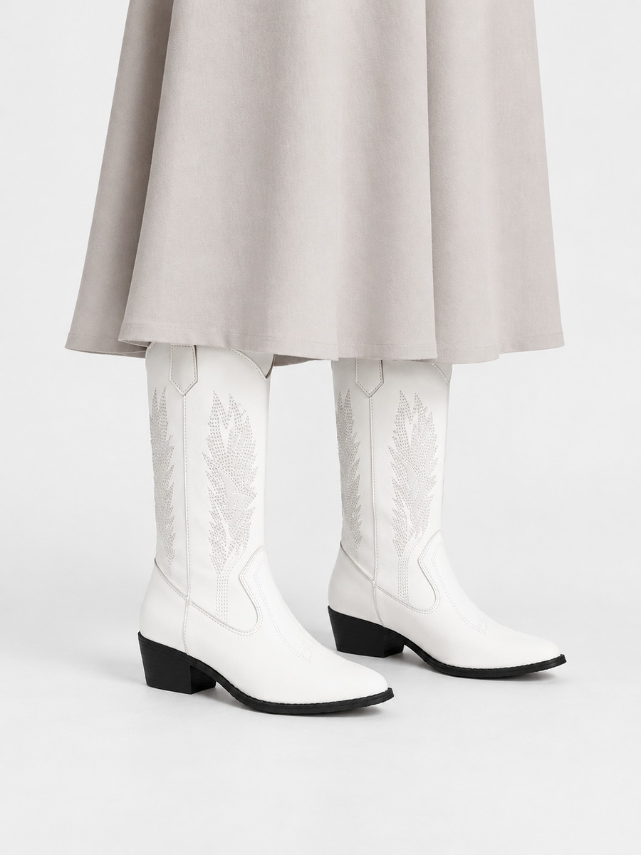 Paloma – Botte mi-mollet western femme – Blanc — portée