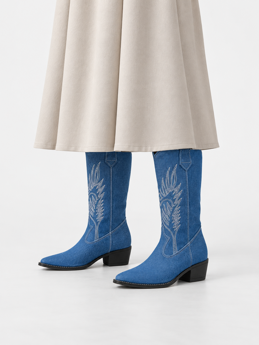 Paloma – Botte mi-mollet western femme – Bleu — portée
