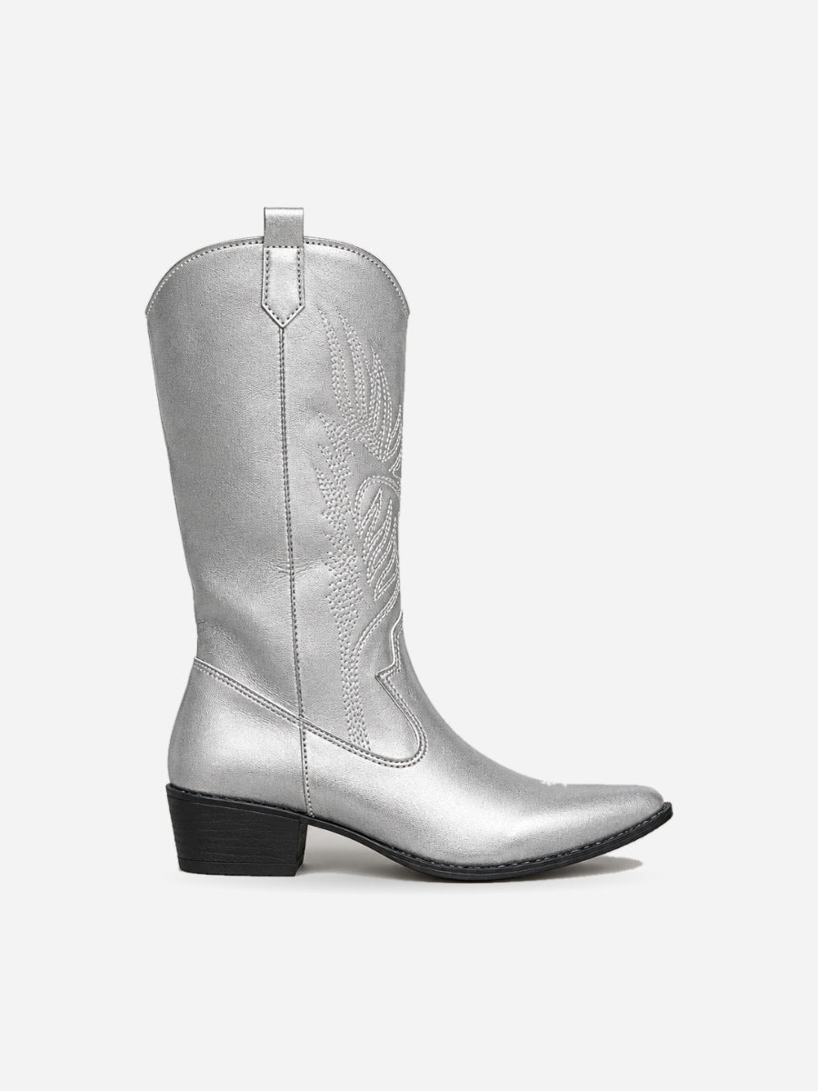 Paloma – Botte mi-mollet western femme – Argent — profil droit