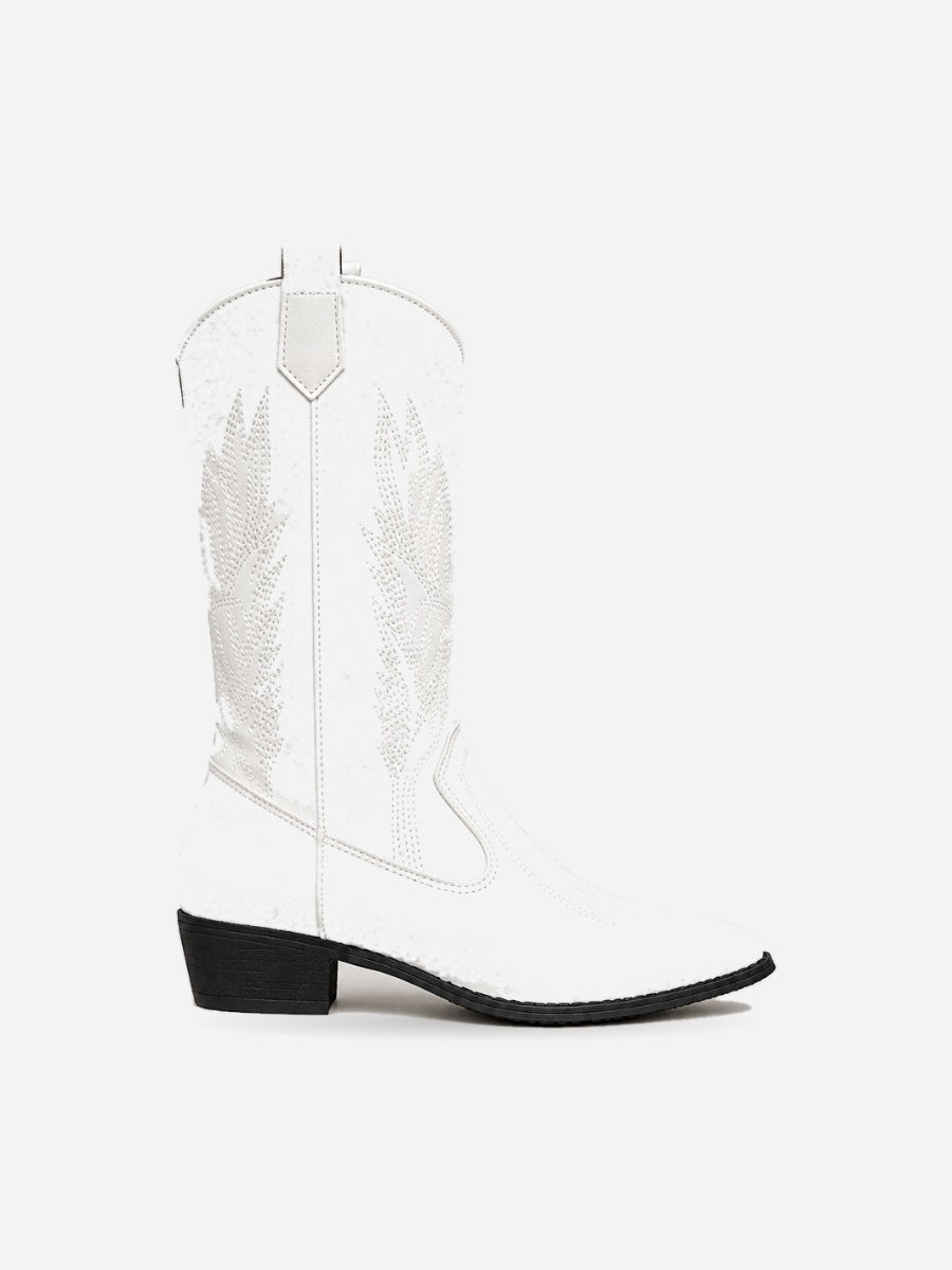 Paloma – Botte mi-mollet western femme – Blanc — profil droit