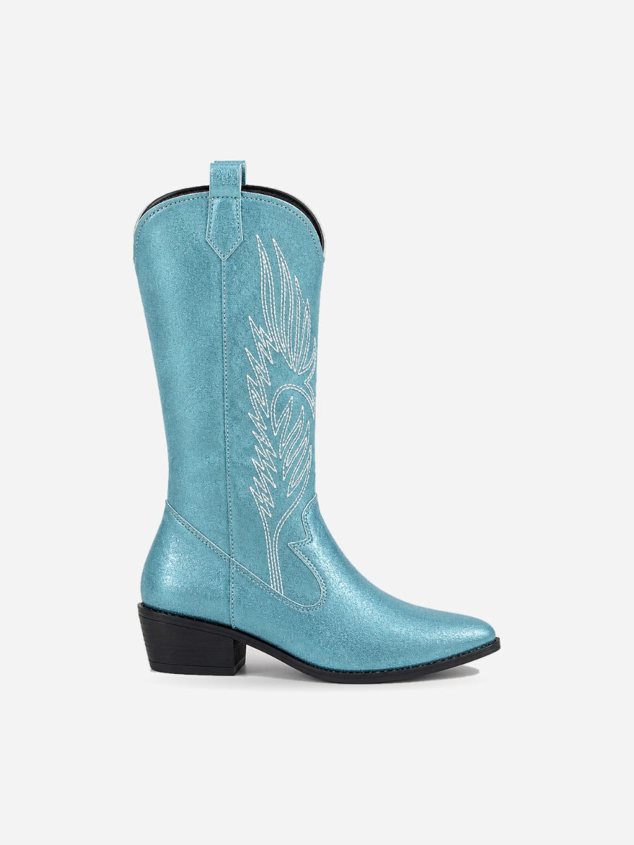 Paloma – Botte mi-mollet western femme – Bleu clair — profil droit