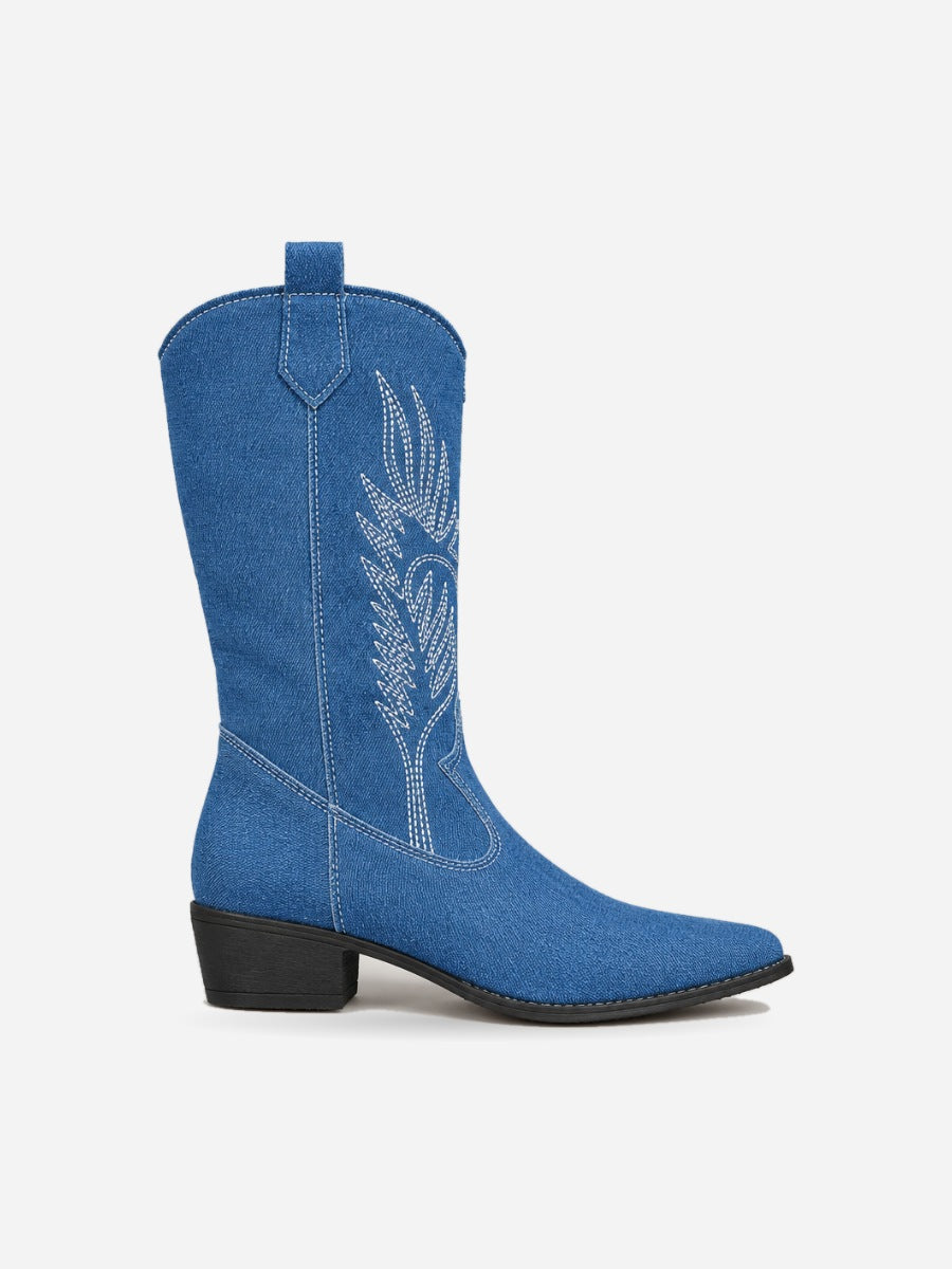 Paloma – Botte mi-mollet western femme – Bleu — profil droit
