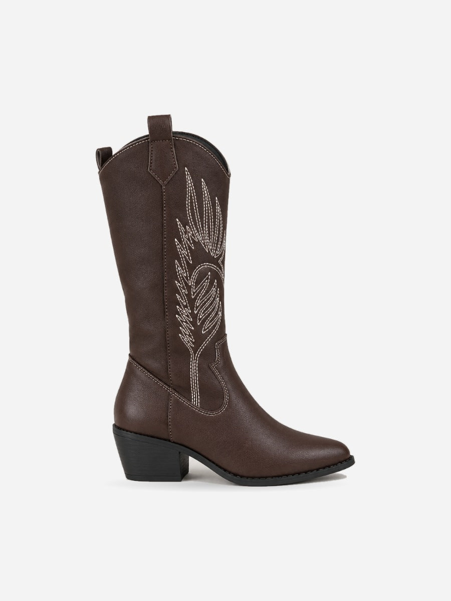Paloma – Botte mi-mollet western femme – Marron foncé — profil droit