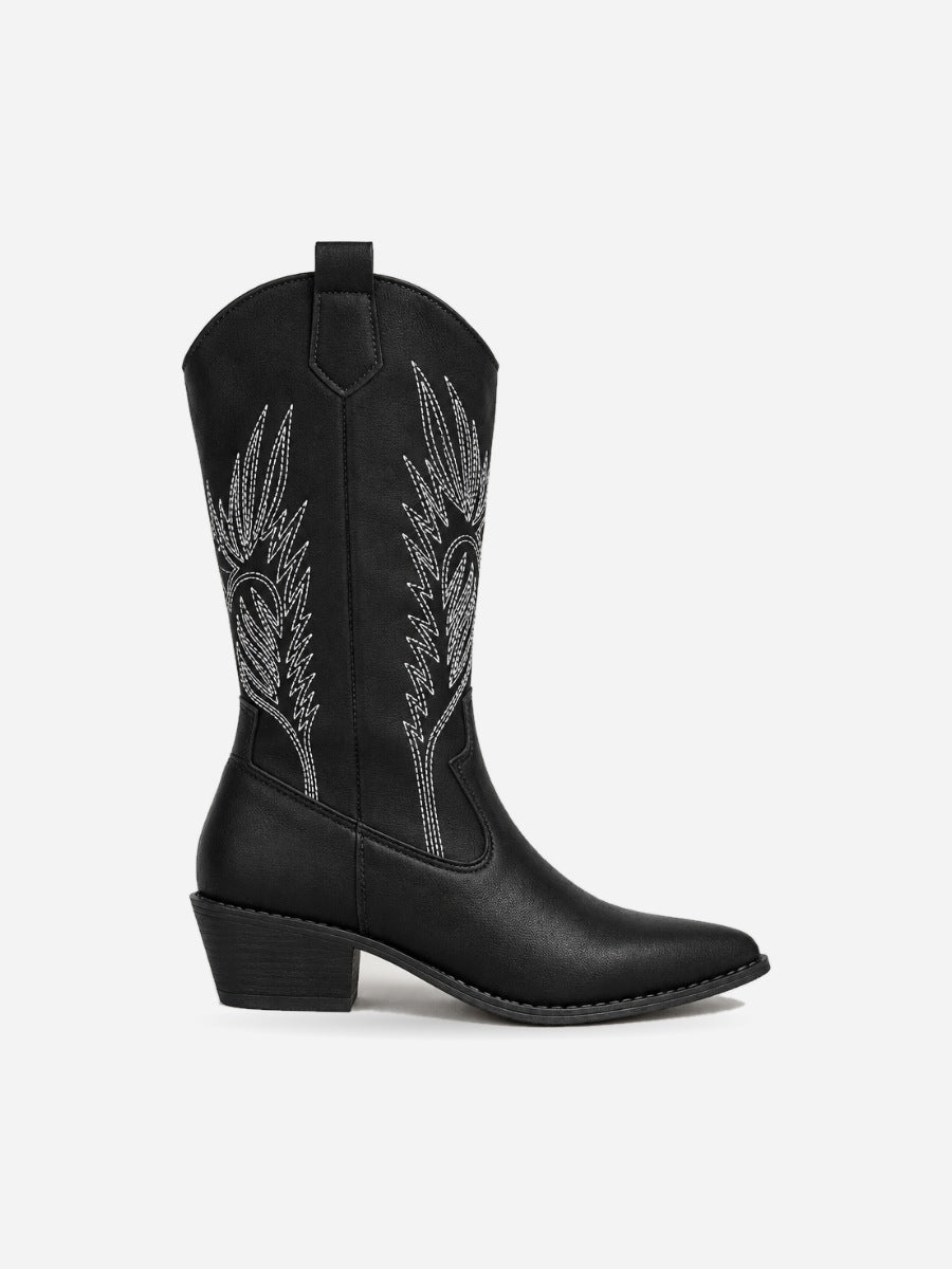 Paloma – Botte mi-mollet western femme – Noir — profil droit