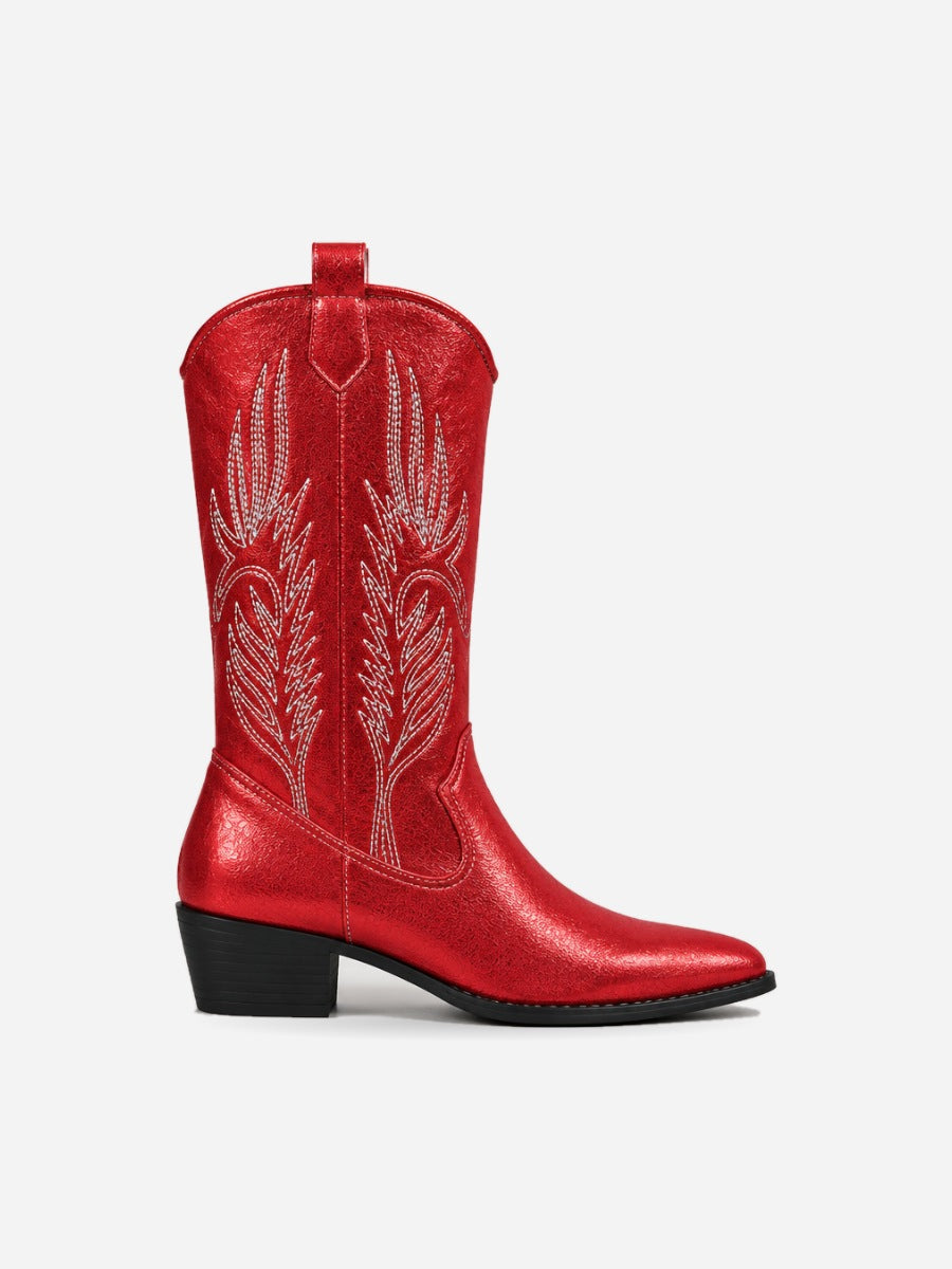 Paloma – Botte mi-mollet western femme – Rouge — profil droit