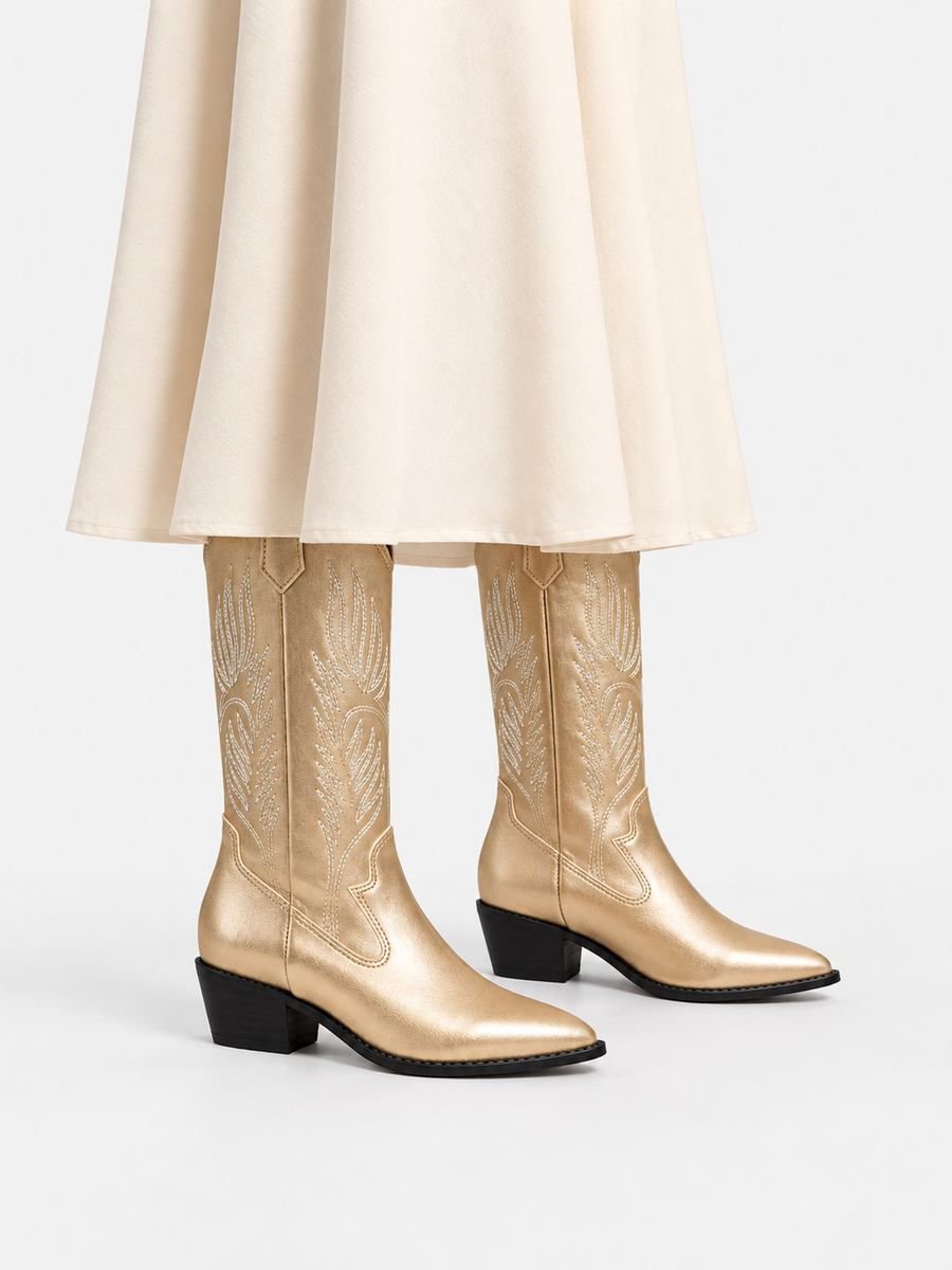 Paloma – Botte mi-mollet western femme – Doré — portée