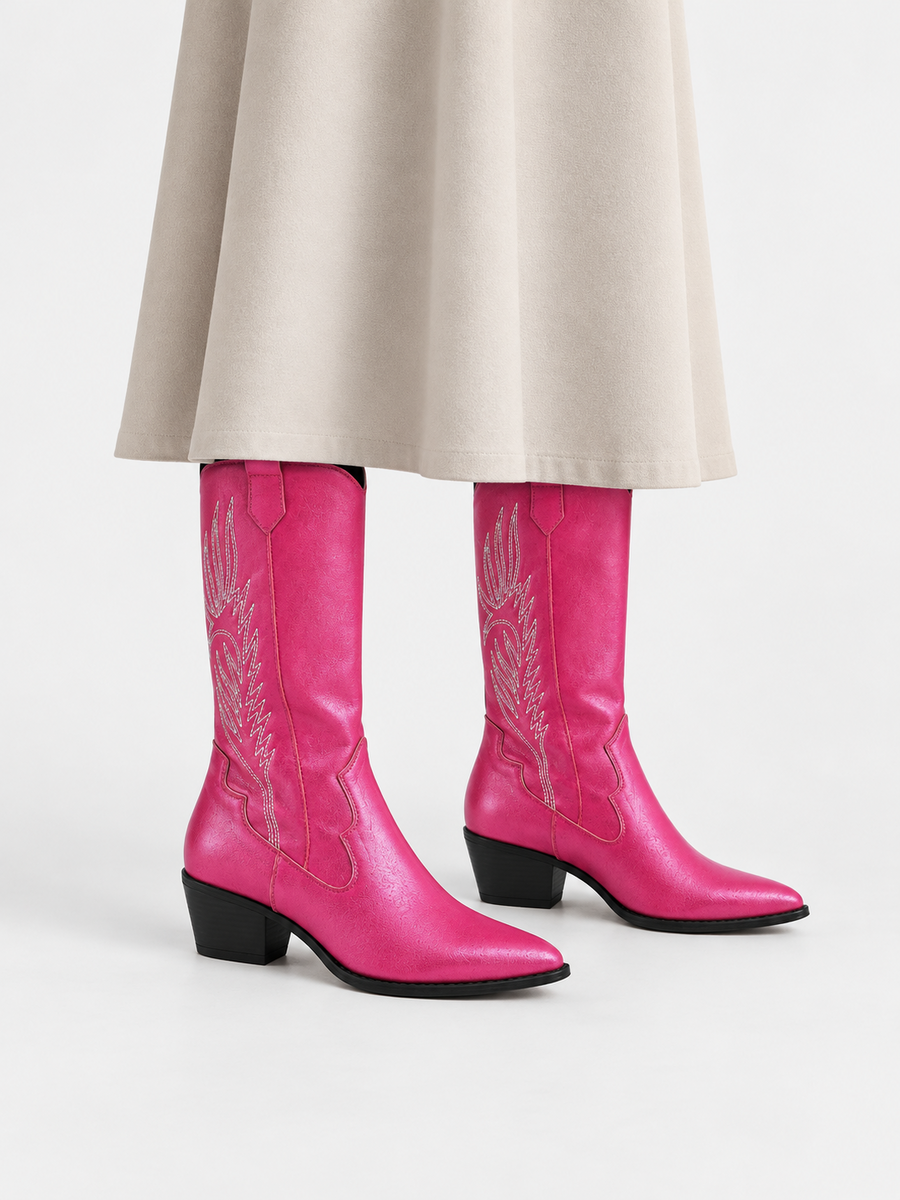 Paloma – Botte mi-mollet western femme – Fuchsia — portée