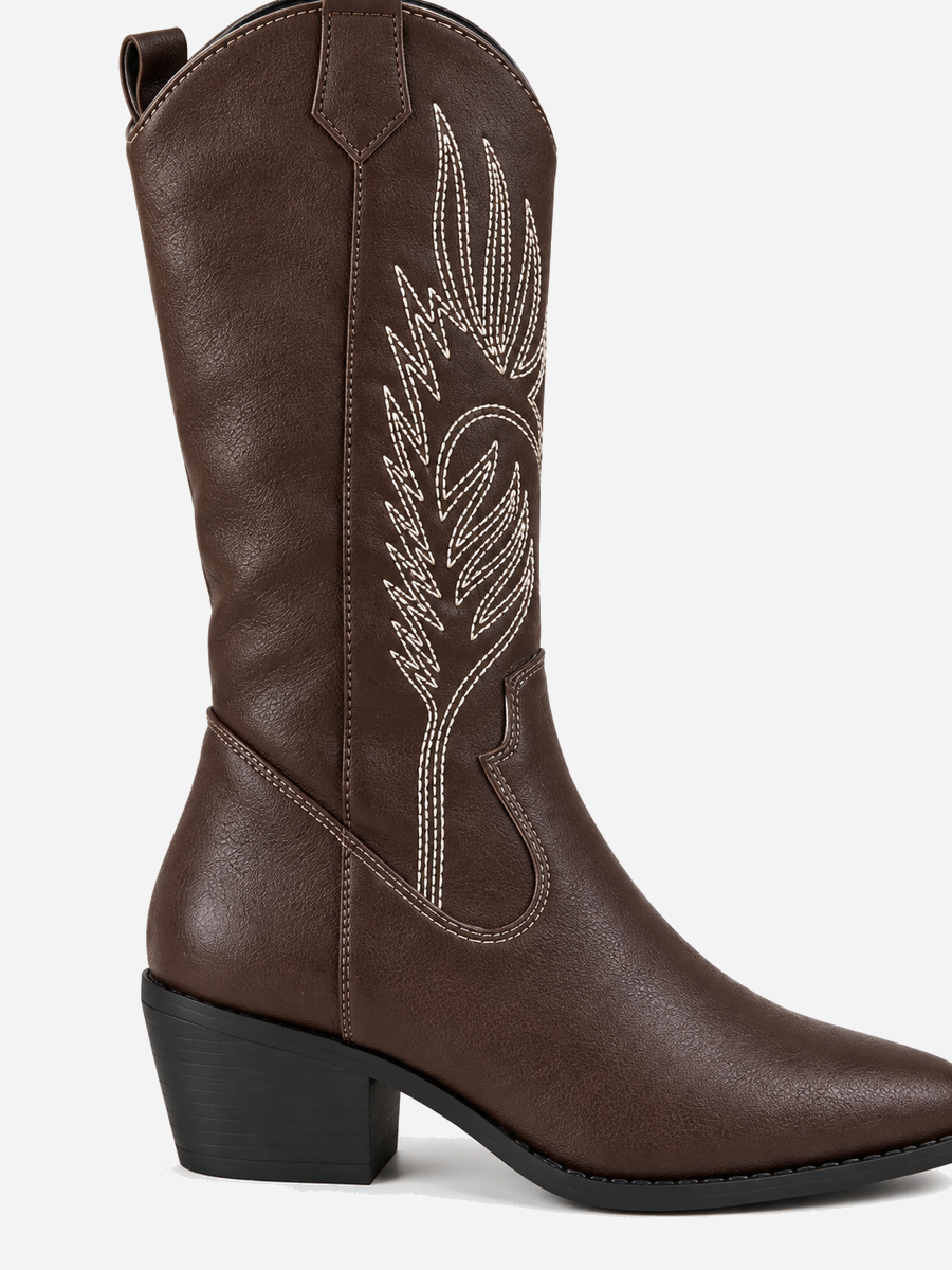 Paloma – Botte mi-mollet western femme – Marron foncé — détail