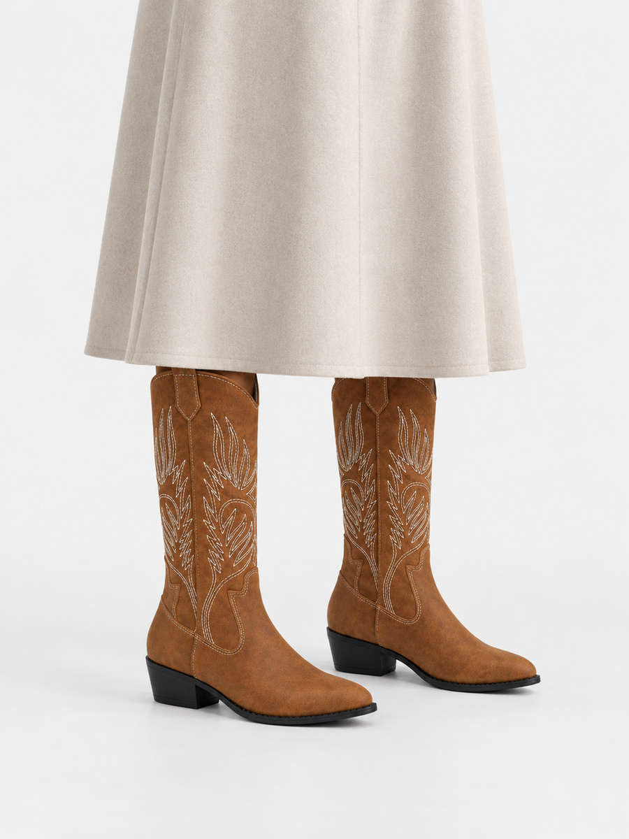 Paloma – Botte mi-mollet western femme – Marron foncé — portée