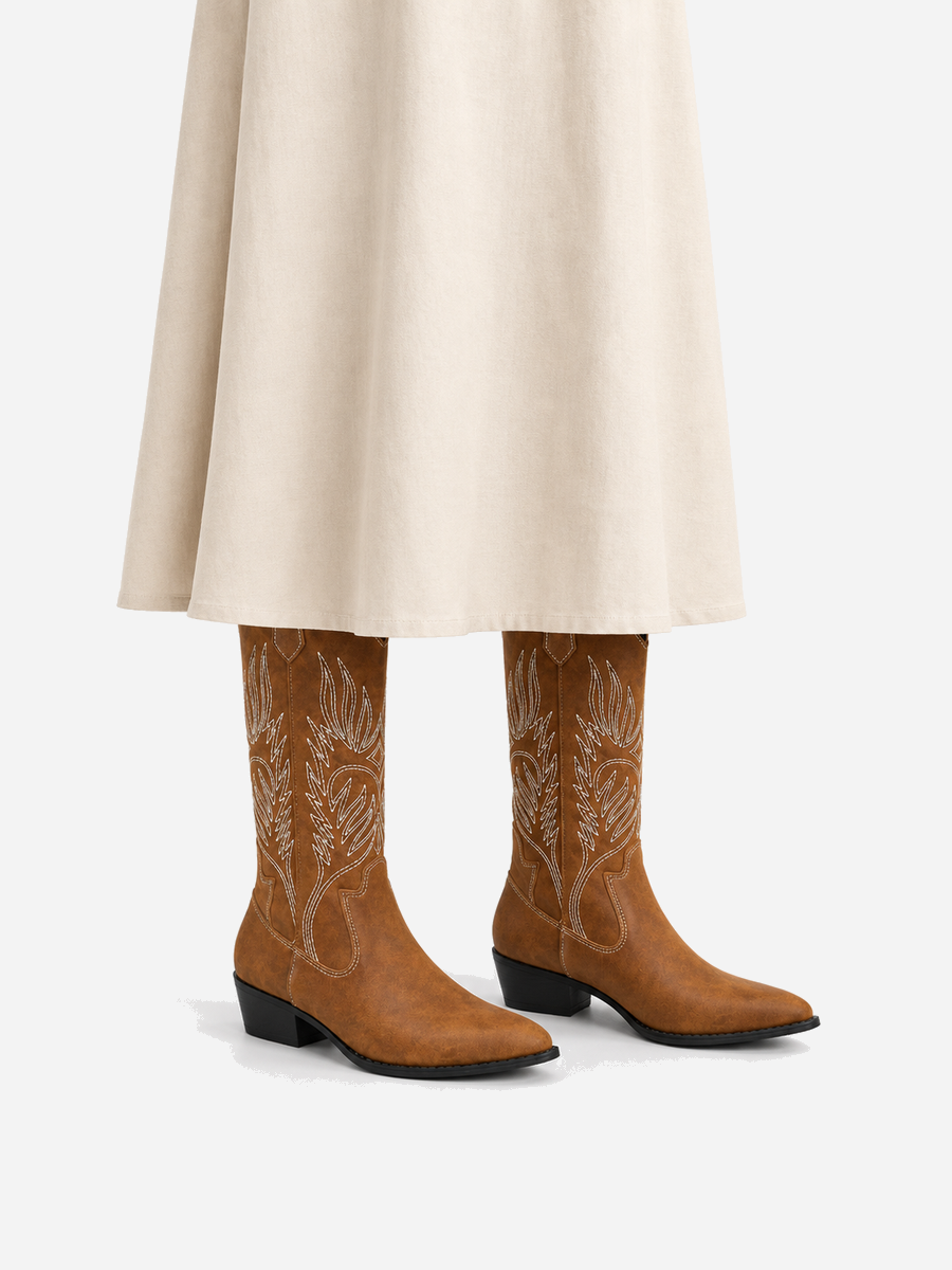Paloma – Botte mi-mollet western femme – Marron — portée