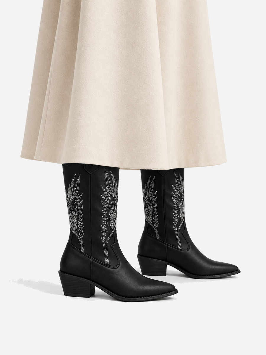 Paloma – Botte mi-mollet western femme – Noir — portée