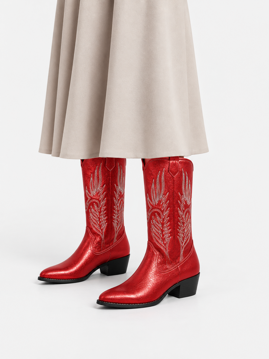 Paloma – Botte mi-mollet western femme – Rouge — portée