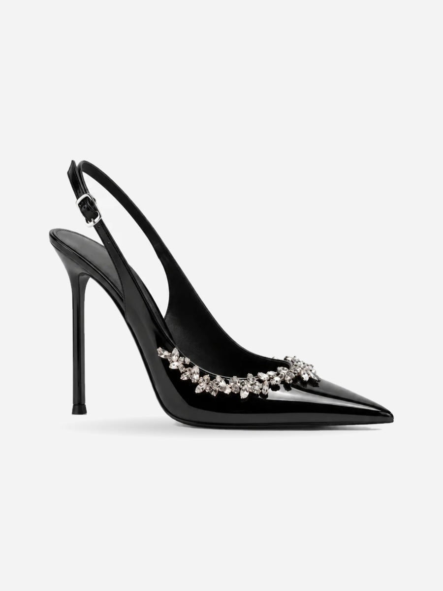 Pauline – Escarpin à strass talon fin femme – Noir — talon 9 cm
